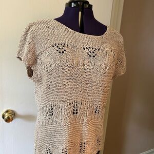 Cute summer sweater top beige knit size large more like loose 12.